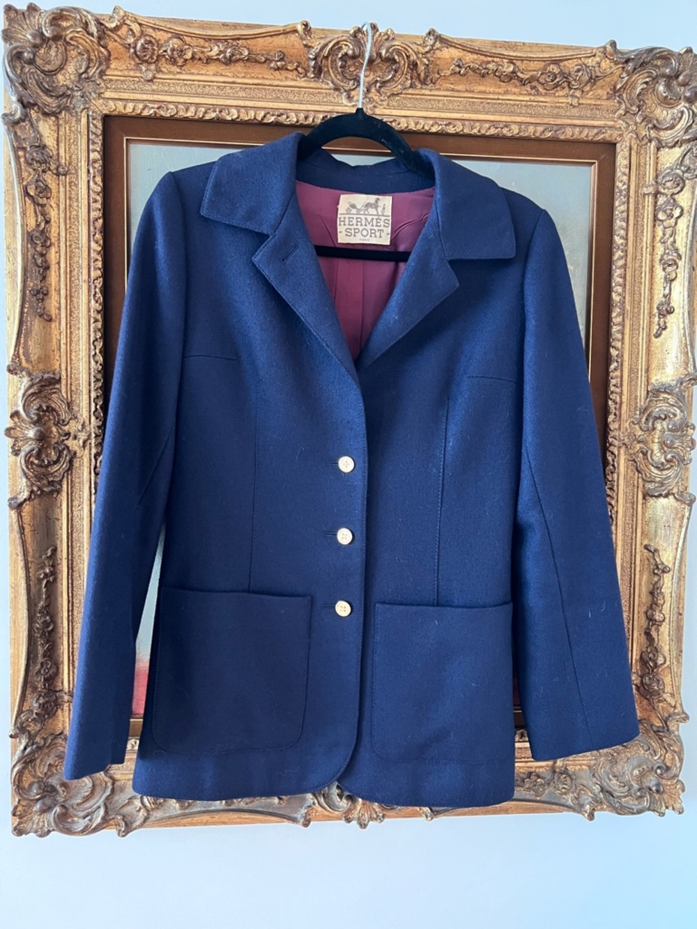 Vintage Hermes Wool Womens Jacket with 24k Gold Buttons